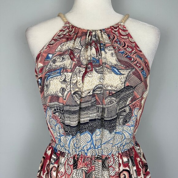 Anthropologie Floreat Womens Castle Lake Silk Dress Halter Rope Tie size Small - Picture 3 of 12